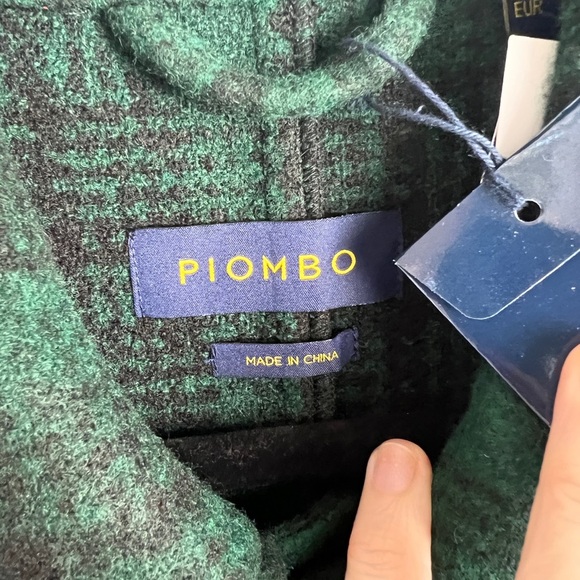 NEW PIOMBO Men's Size Large Green & Black Plaid Flannel Shacket Jacket Pockets - Picture 7 of 9